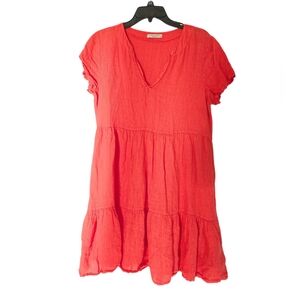 Francesca Bettini 100% Linen Dress Made‎ in Italy Women’s V-Neck Short Sleeve